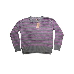 Hem & Thread Striped Knit Sweater Womens Small Grey Purple NWT Crochet Style